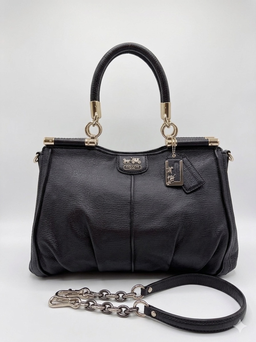 Coach Madison Pinnacle Textured Leather Carrie Satchel Bag Espresso Brown 21503